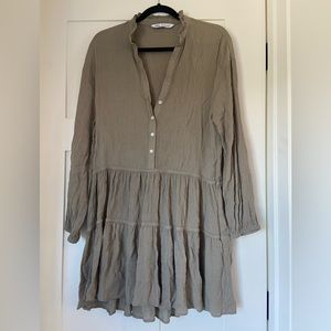 Zara Button Down Tiered Mini Peasant Dress